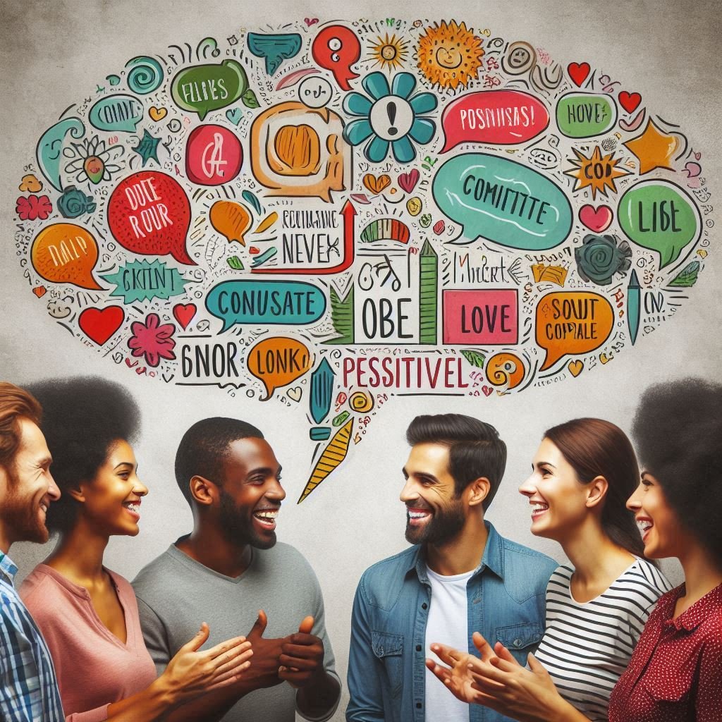 Image of people communicating respectfully, using positive language and body language.