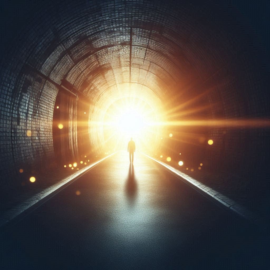Bright light shining through a dark tunnel, symbolizing hope and resilience.